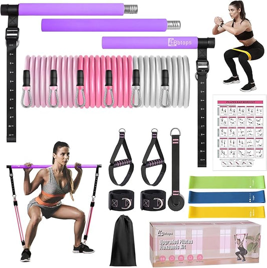 Pilates Bar Kit with Resistance Bands,Pilates Bar with Stackable Bands Workout Equipment for Legs,Hip,Waist and Arm,Exercise Fitness Equipment for Women & Men Home Gym Yoga Pilates
