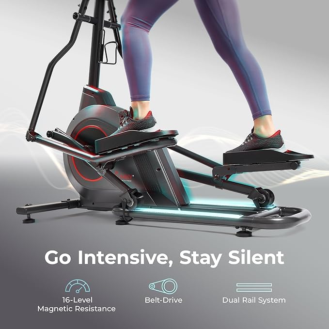 Sunny Health & Fitness 2-in-1 Smart Upright Elliptical Full-Body Exerciser w/Pulse Sensors, Home Cross-Training Cardio Workout Machine, Free SunnyFit App Bluetooth Link, Optional Long Stride Length