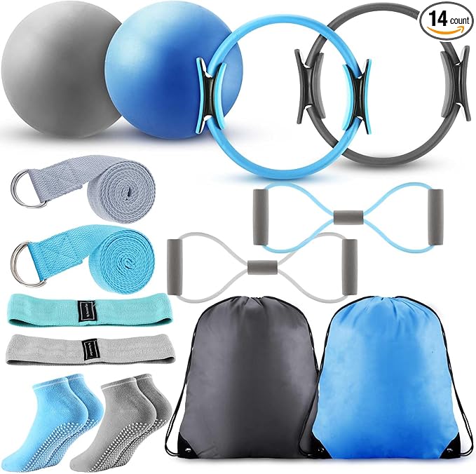 Poen 14 Pcs Pilates Ring and Ball Set 8 Resistance