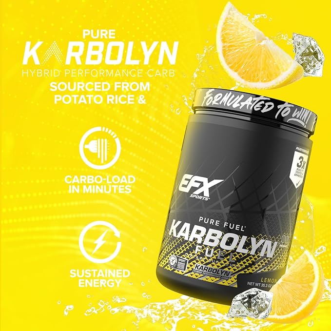 EFX Sports Karbolyn Fuel | Fast-Absorbing Carbohydrate Powder | Carb Load, Sustained Energy, Quick Recovery | Stimulant Free | 18 Servings (Lemon Ice)