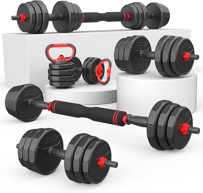 Adjustable Dumbbells, 20/30/40/55/60/70/80/90lbs Free Weight Set with Connector, 2 or 3 in 1 Dumbbells Used as Barbell, Kettlebells, Fitness Exercises for Home Gym Suitable for Men/Women