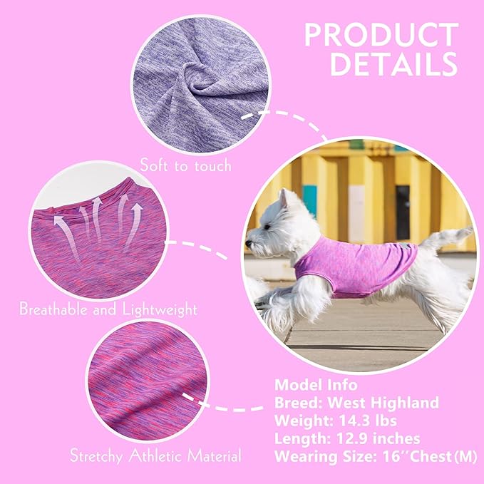 KYEESE 2 Pack Dog Shirts Quick Dry Soft Stretchy Pet T-Shirts with Reflective Label Tank Top Sleeveless Sun Protection Vest Dog Clothes for Small Medium Dogs, Medium, Purple+Pink