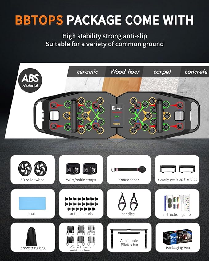 Push UP Board, Pilates Bar & 20 Fitness Accessories with Resistance Bands Ab Roller Wheel, 25 in 1 Foldable Push up Bar at Home Gym, Workout Exercise Equipment for Man and Women-Blackgray