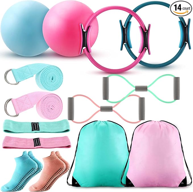 Poen 14 Pcs Pilates Ring and Ball Set 8 Resistance