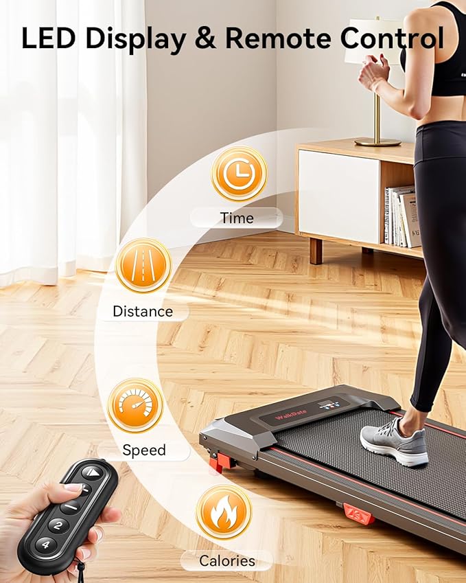 Walking Pad Treadmill, WalkDate Incline Walking Pad Under Desk Treadmills 330 Lbs Capacity, 2.5HP Low Noise Portable Running Machine for Home and Office, with LED Display, Remote Control