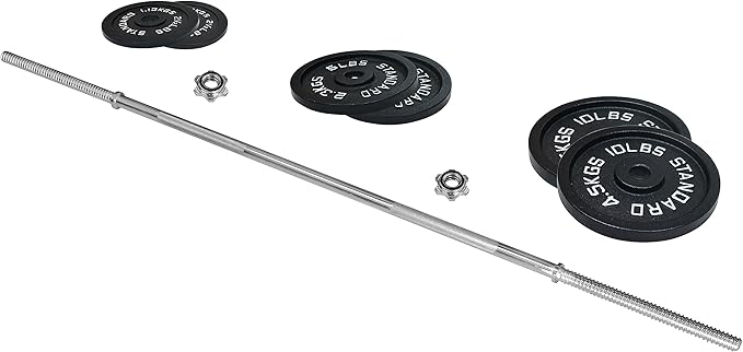 Signature Fitness Cast Iron Standard Weight Plates Including 5FT Standard 45-Pound Set (35 Pounds 10 Pounds