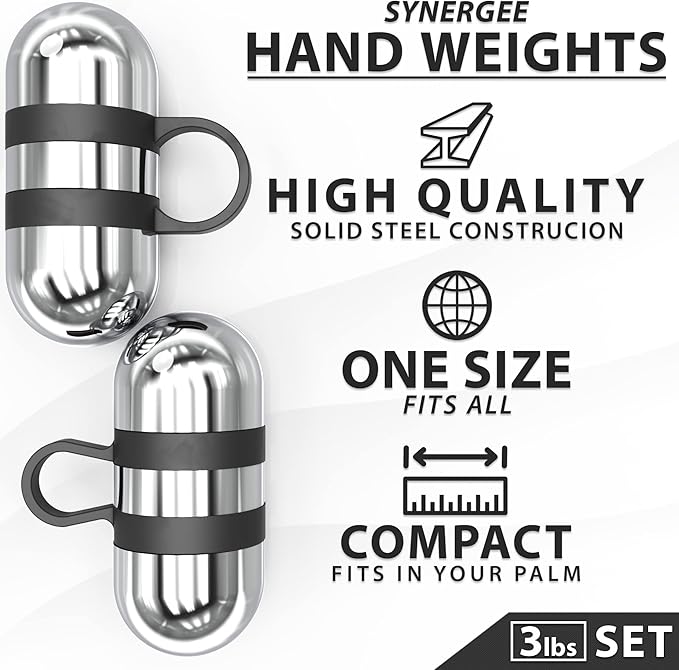 Synergee Cardio Hand Weights. Steel Hand Weights Dumbbell Set with Anti-Slip Silicone Finger Loop for Workout, Fitness, Training for Men and Women. Sold in Pairs. Available in 1lb, 1.5lb and 2lb Sets