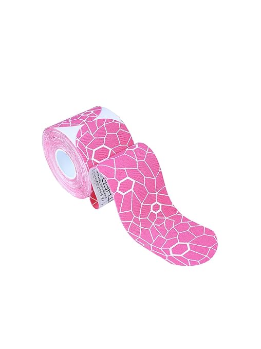 THERABAND Kinesiology Tape, Waterproof Physio Tape Muscle & Joint Support, Standard Roll with XactStretch Application Indicators, 2" X 10" Strips, 20 Precut Strips, Pink/White