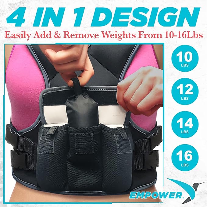 Empower Weighted Walking Vest for Women – Strengthen Muscles, Boost Bone Health, and Burn More Calories (fixed 8lbs, adjustable 4-10lbs or 10-16lbs)