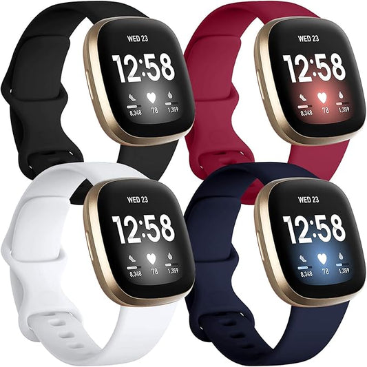 Getino Compatible With Fitbit Sense 2/Versa 4 Band for Women Men, Silicone Sport Accessories for Sense/Versa 3 Smartwatch, Large Black/Navy/Red/White