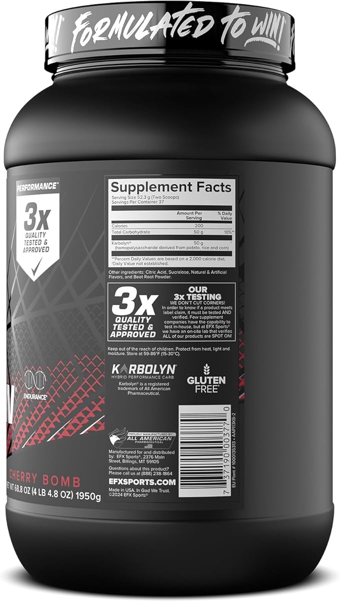 EFX Sports Karbolyn Fuel | Fast-Absorbing Carbohydrate Powder | Carb Load, Sustained Energy, Quick Recovery | Stimulant Free | 37 Servings (Cherry Bomb)