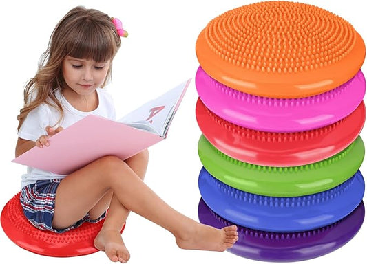 Amylove 6 Pcs Inflated Wobble Cushion Pump Wiggle Seat for Sensory Kids Flexible Seating Exercise Balance Disc Sensory Chair for Office School Home Equipment, Pump Included