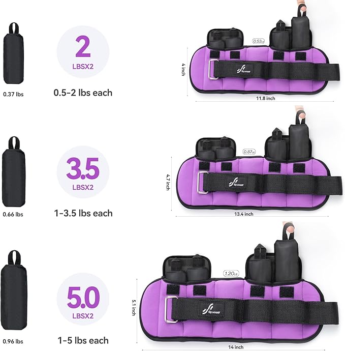 Sportneer Adjustable Ankle Weights for Women and Men：1 1 2 2 3 3 4 4 6 6 7 7 8 8 10 10 lbs