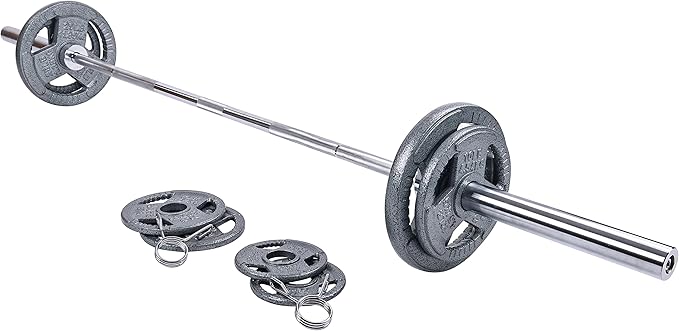 Signature Fitness Cast Iron Olympic 2-Inch Weight Plates Including 7FT Olympic Barbell, 130-Pound, 300-Pound or 325-Pound Set, Multiple Packages
