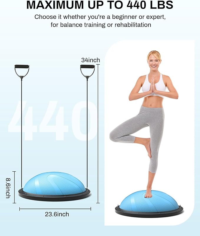 nonogo Half Balance Ball Trainer with Resistance Bands & Small Exercise Ball, Stability Ball for Core Strength, Full Body Workout, Yoga, Fitness, Physical Therapy