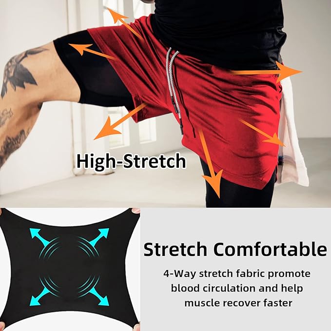 OEBLD Mens Athletic Shorts 2-in-1 Gym Workout Running 7'' Shorts with Towel Loop