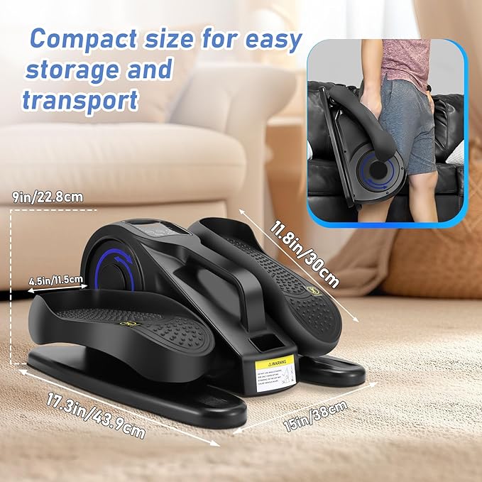 Under Desk Elliptical Machine, Adjustable Speeds Electric Trainer with Remote, Portable Seated Pedal Leg Exerciser for Teens Seniors and Adults