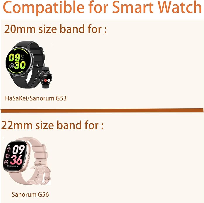 Compatible with Sanorum Smart Watches Band, 20mm, 22mm Women Jewelry Bling Diamond Metal Dressy Strap Adjustable Replacement Strap Accessories Sports Band for Men Women Compatible for HaSaKei G53, Compatible with Sanorum G53, G56