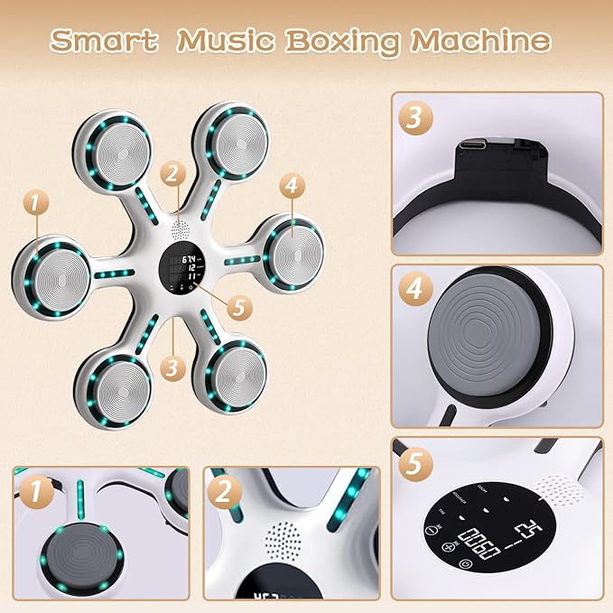 Mostop Music Boxing Machine, Boxing Wall Mount Machine for Adults Teens, Smart Bluetooth Punching Trainer with Gloves, Boxing Workout Equipment Target for Home, Office, Gym,9 Modes & 9 Speeds