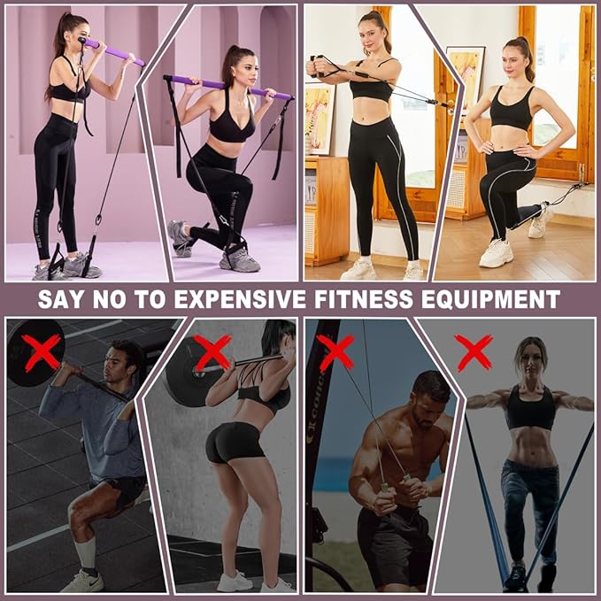 Ultimate Pilates bar kit.Multiple Fitness bar with Resistance Bands, Ab Rollers. Core Strength Training Equipment. Squat Machine for Men and Women. Portable Home Gym