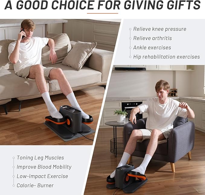 Under Desk Elliptical Machine Electric, Ellipse Leg Exerciser Equipment for Seniors at Home Fully Assembled, Portable & Quiet Pedal Exerciser with LCD Display Monitor