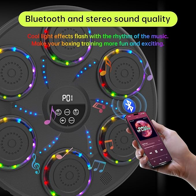 Music Boxing Machine Smart Bluetooth Boxing Equipment for Adults and Kids Home Gym Workout Exercise（2 Pairs of Gloves）