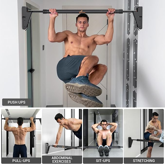 Sportneer Pull up Bar for Doorway No-Screw Adjustable Chin Up Bar for Door Frame Door Pull Up Bar for Home Gym Strength Training Bar Horizontal Bar for Exercise 440 LB