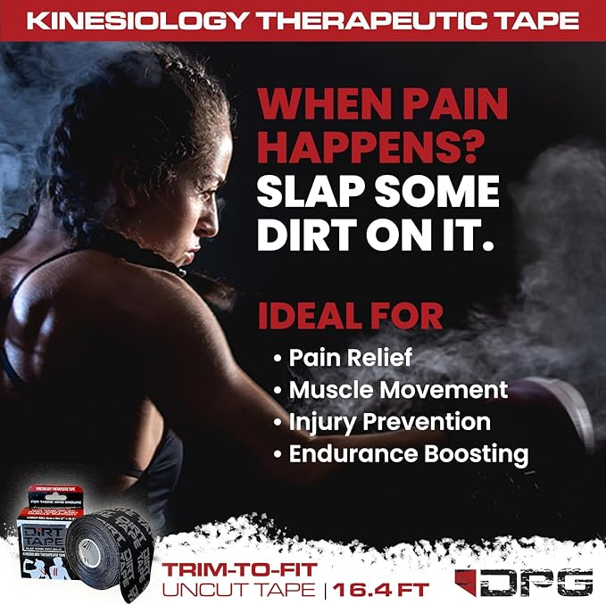Premium Cotton, Elastic Kinesiology Athletic Tape, 3 Continuous Uncut roll (16.4 feet Long). Latex Free, Hypo-Allergenic, Water Resistant (Black with Logo)