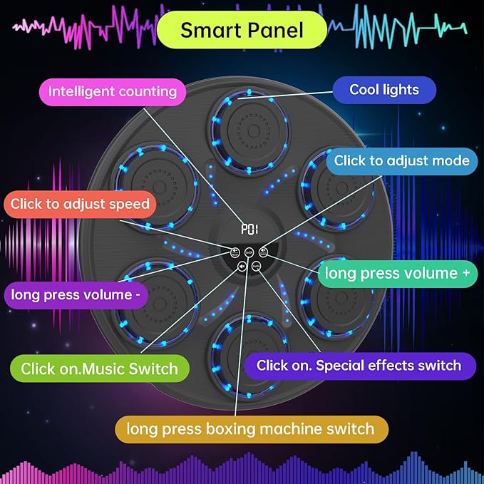 Music Boxing Machine Smart Bluetooth Boxing Equipment for Adults and Kids Home Gym Workout Exercise（2 Pairs of Gloves）