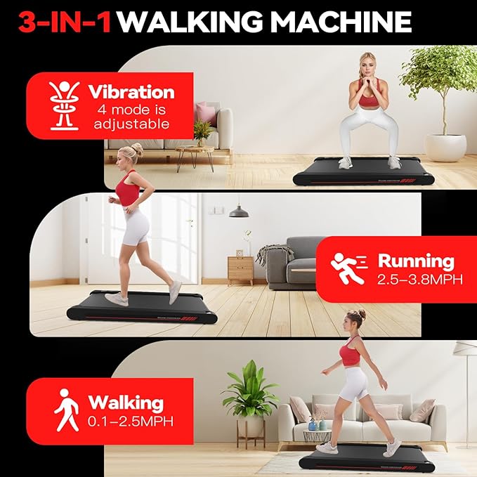 Sperax Walking Vibration Pad with APP, 3 in 1 Under Desk Treadmill, 2.5HP Low Noise Walking Treadmill Pad with Remote Control,Portable Treadmills for Home Office