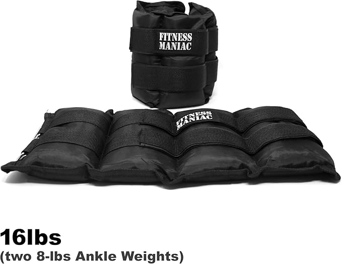 FITNESS MANIAC USA Pro Ankle Weights 1 Pair 16 lbs (8 Pounds