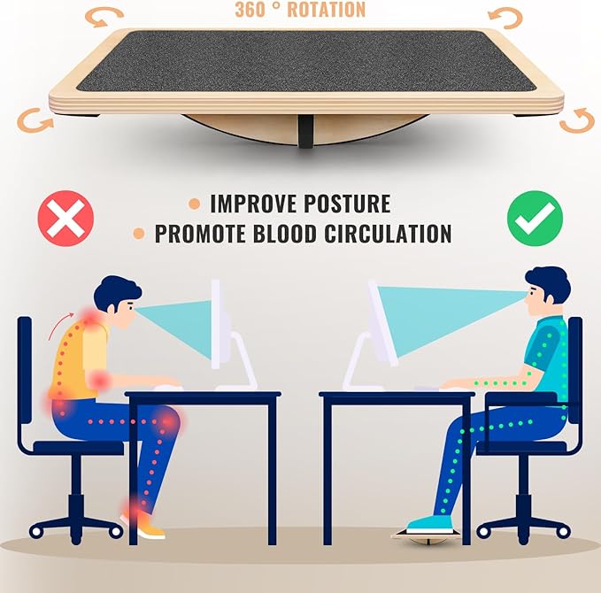 Professional Balance Board for Adults - Anti-Slip 350LBS Wobble Board for Physical Therapy, Standing Desk, Core Strength - Wooden Rocker Board
