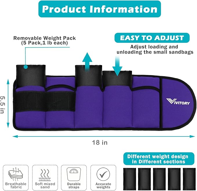 Vivitory Adjustable Ankle Weights for Women & Men 2 to 10 Lbs,
