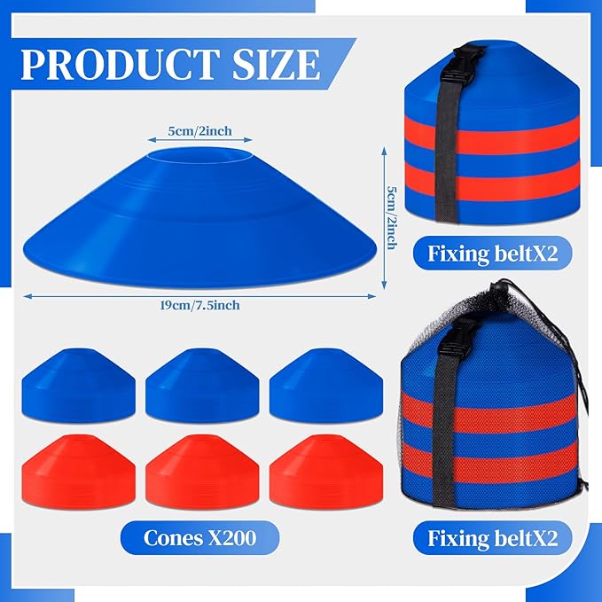 Sratte 200 Pcs Soccer Cones with Strap and
