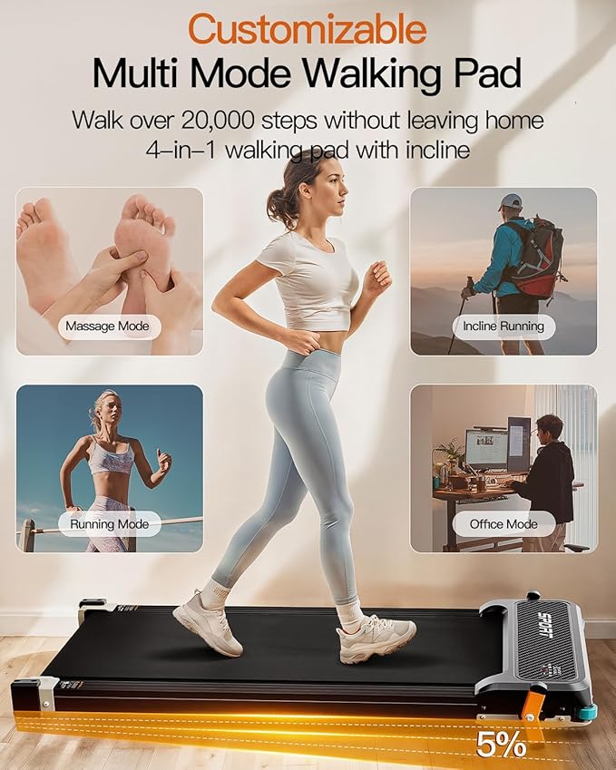 Versatile Walking Pad Treadmill with Incline - Dual-Sided Under Desk Treadmill with Foot Massage,2 in 1 Walking Pad for Home/Office, Portable Compact Treadmills with 330LBS Weight Capacity