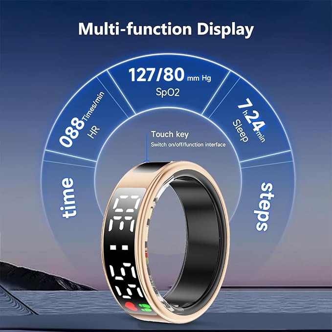 Smart Ring, Fitness Tracker Ring, Cordless Sports Health Tracker with APP, Charging Case, Support BT, IP68 Activity Tracker for Men Women Birthday Gift (#12)