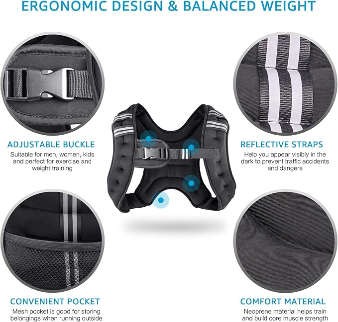 Weighted Vest Weight Vest for Men Women Kids Weights Included, Body Weight Vests Adjustable for Running, Training Workout, Jogging, Walking