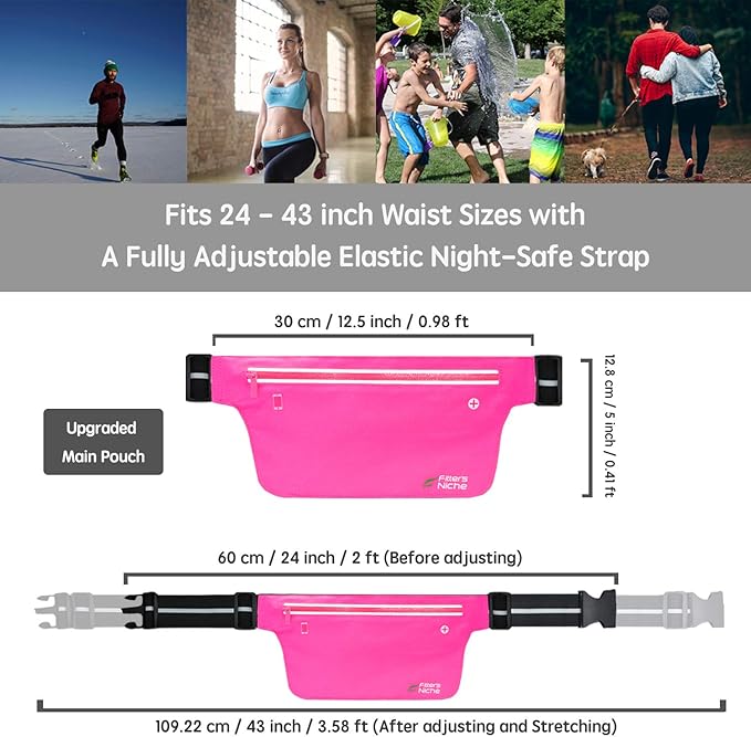 UltraSlim Fanny Waist Pack – Water Resistant Bag 24 to 43inch Waists, 6.7inch –