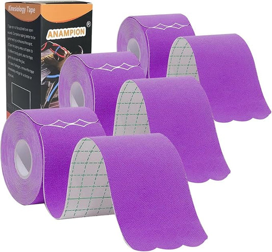 Kinesiology Tape Pro Athletic Sports (3 Rolls,60 Precut Strips) Waterproof Breathable Latex Free Tape for Ankle Wrists Knees Elastic Running Tennis Swimming Football Sports Activities Tapes(Purple）