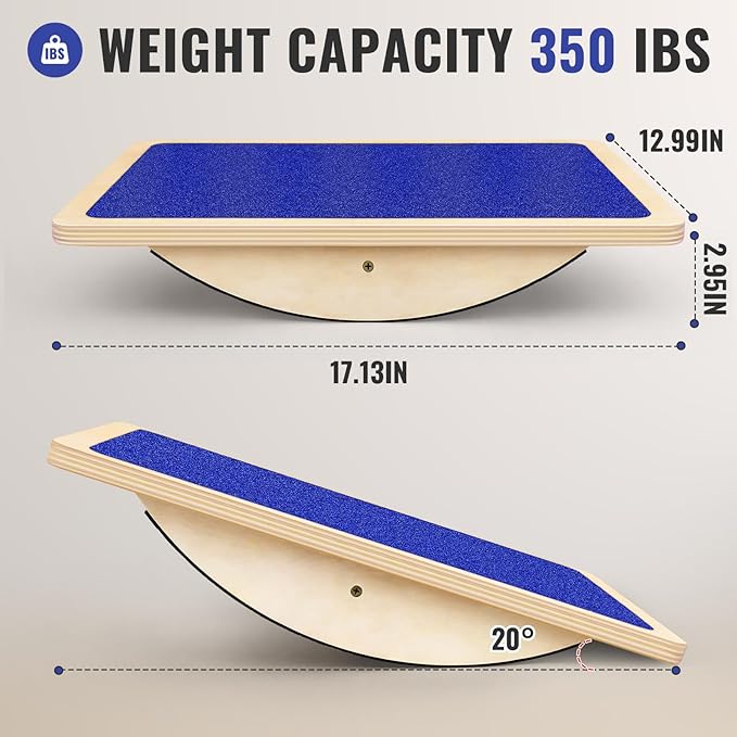 Professional Balance Board for Adults - Anti-Slip 350LBS Wobble Board for Physical Therapy, Standing Desk, Core Strength - Wooden Rocker Board