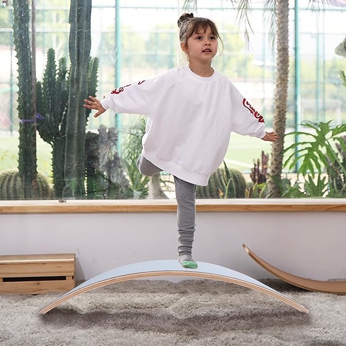 Glintoper 27.5-Inch Wooden Wobble Balance Board - Kid-Friendly Yoga and Body Training Toy