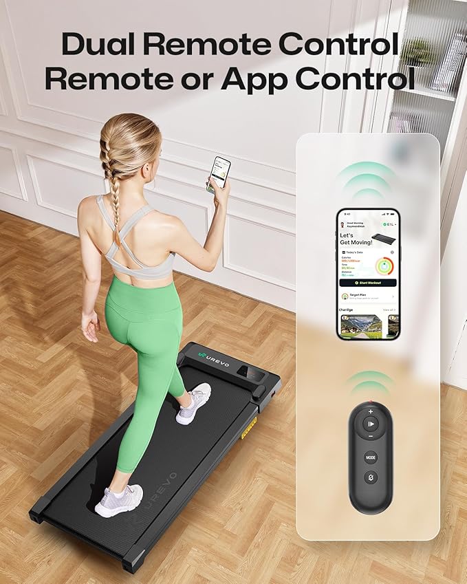 UREVO Smart Walking Pad, Compact Under Desk Treadmill with Double Shock Absorption, Quiet Operation, Workout APP with Track Insights and MIIT Mode, Plug and Play, Remote or APP Control for Home Office