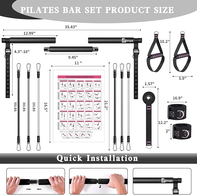 Pilates Bar Kit with Resistance Bands,Pilates Bar with Stackable Bands Workout Equipment for Legs,Hip,Waist and Arm,Exercise Fitness Equipment for Women & Men Home Gym Yoga Pilates