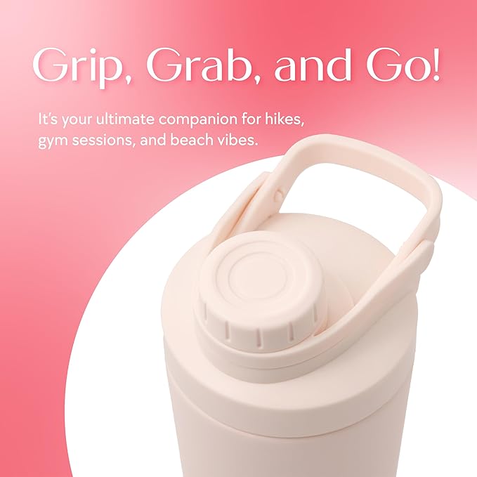 Paradise Shaker Bottle, 24 oz, Insulated Stainless Steel Protein Shaker, Smoothie and Pre Workout for Women, with Leakproof Twist-Off Chug Cap, Quiet Mixing, Creamy Pink, Malibu Sands