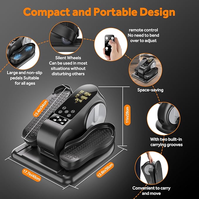 Under Desk Elliptical Machine with Touch LED Monitor,12-Speed Electric Large Pedal Exerciser for Seniors,Leg Exerciser with Forward & Reverse Direction, Manual & Auto Mode for Home Office