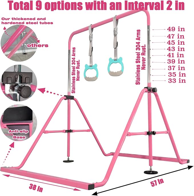 PreGymnastic Updated Folding Gymnastics Bar with Rings 3-10, Gymnastic