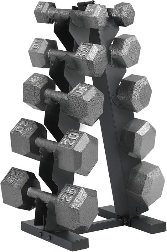 HolaHatha Hexagonal Dumbbell Free Hand Weight Set w/Rack