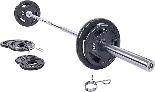 Signature Fitness Cast Iron Olympic 2-Inch Weight Plates Including 7FT Olympic Barbell, 130-Pound, 300-Pound or 325-Pound Set, Multiple Packages