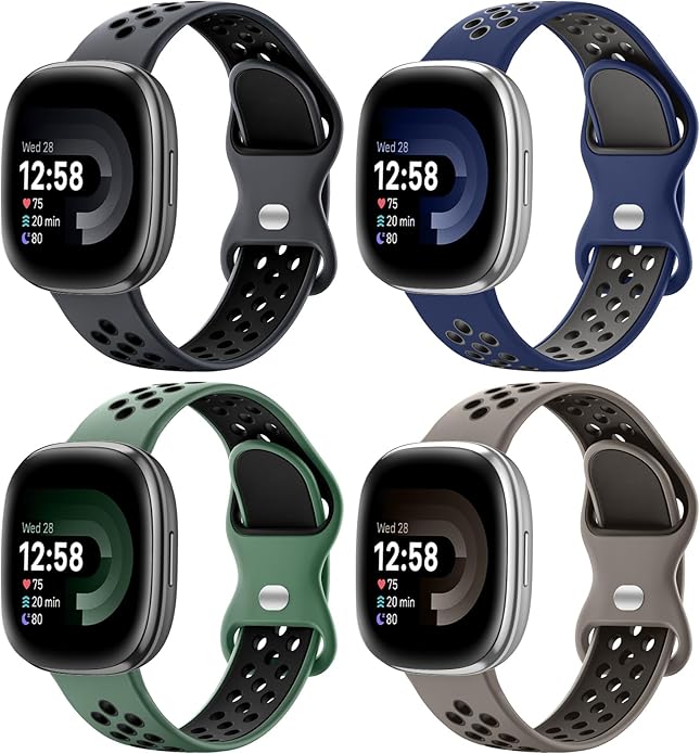 Maledan 4 Pack Sport Band Compatible With Fitbit Versa 3/4 and Sense/Sense 2 Smart Watch, Soft Wristband Replacement Accessories for Women and Men
