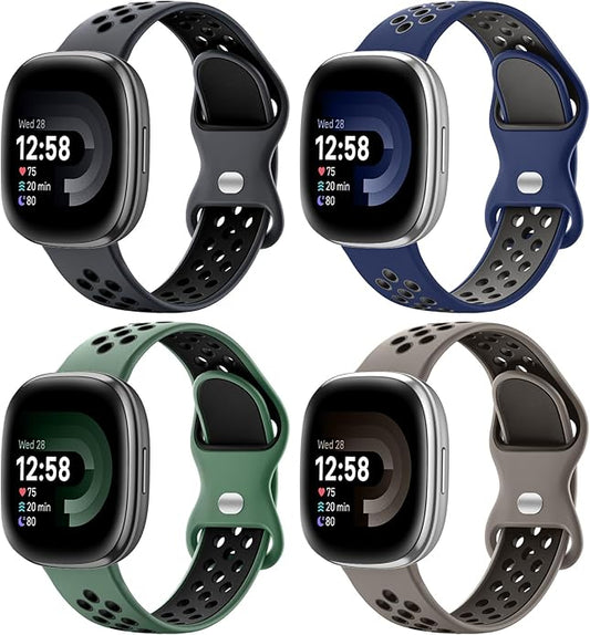 Maledan 4 Pack Sport Band Compatible With Fitbit Versa 3/4 and Sense/Sense 2 Smart Watch, Soft Wristband Replacement Accessories for Women and Men